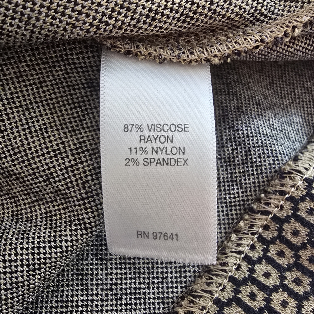 J. JILL Sz Small Ponte 3/4 Sleeve Geometric Print Top Brown Tan Black Pockets - Picture 9 of 13